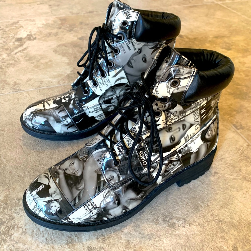 Shoe Republic LA Black combat vogue pattern Boots, size 8.5